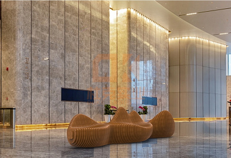 4米木藝切片座椅景觀異形長(zhǎng)條創(chuàng)意坐凳