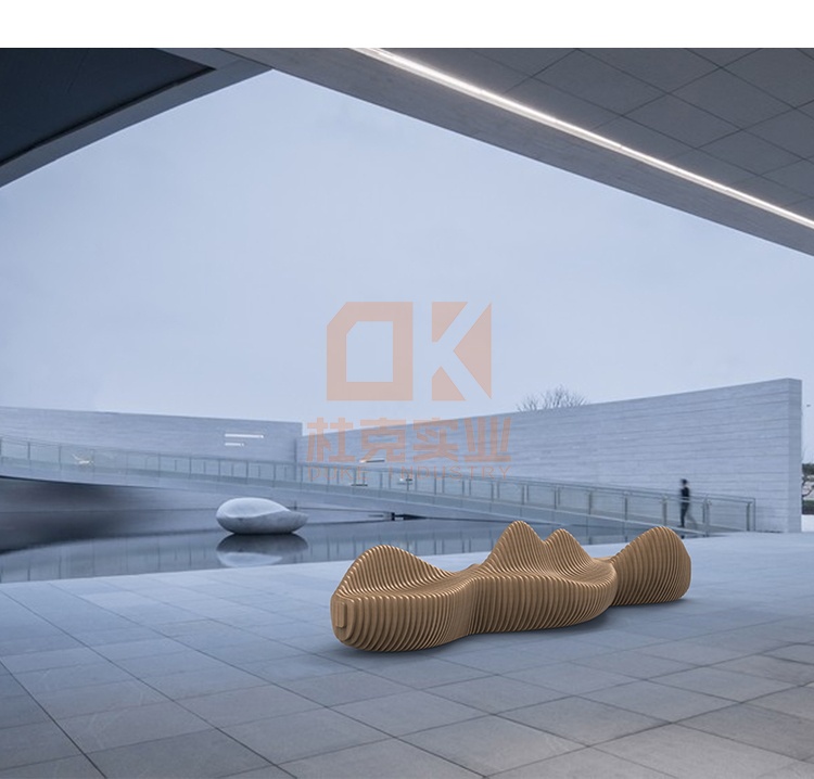 4米木藝切片座椅景觀異形長(zhǎng)條創(chuàng)意坐凳