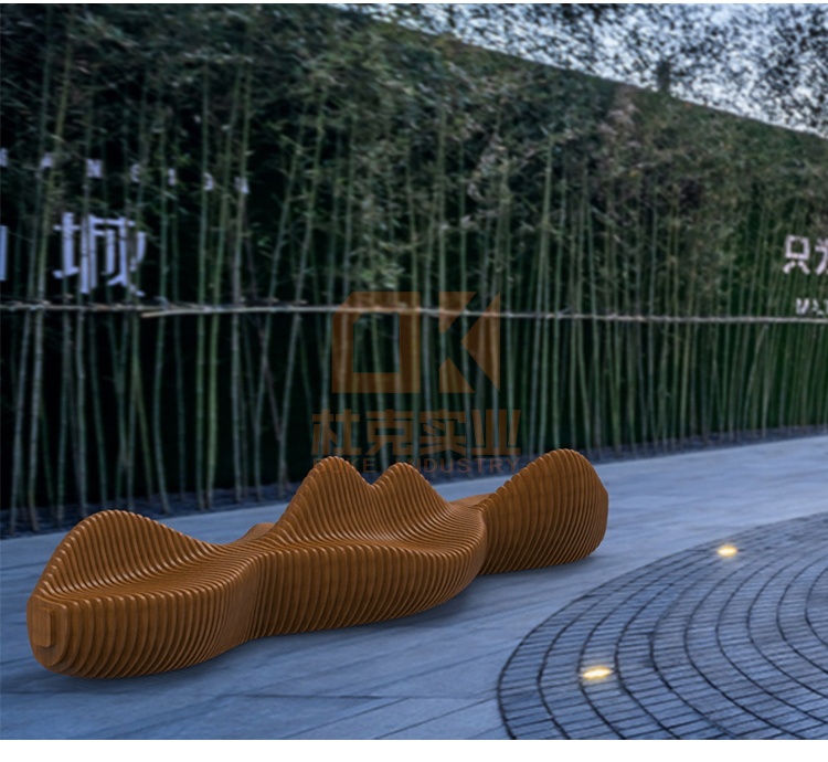 4米木藝切片座椅景觀異形長(zhǎng)條創(chuàng)意坐凳