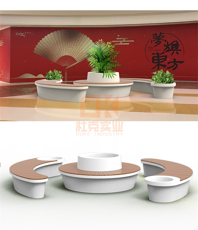 玻璃鋼坐凳樹池組合防腐木圓形圍樹坐凳