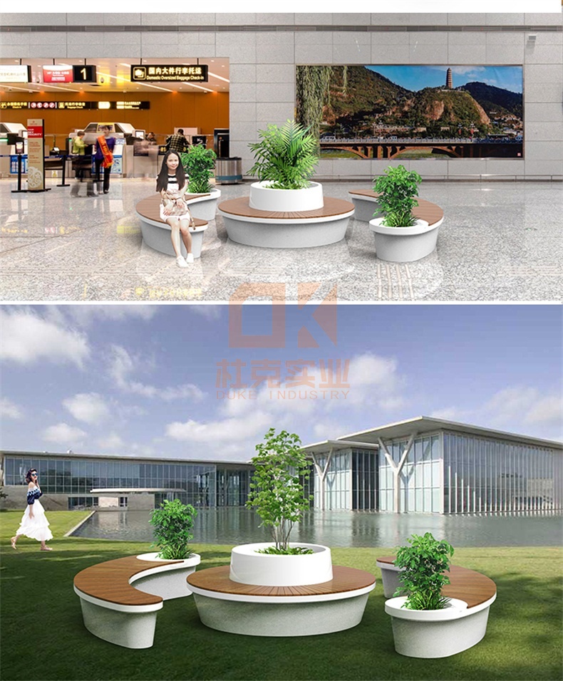 玻璃鋼坐凳樹池組合防腐木圓形圍樹坐凳