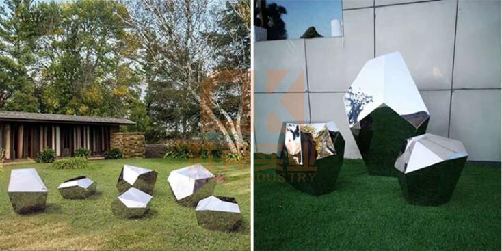 不銹鋼鏡面石頭雕塑