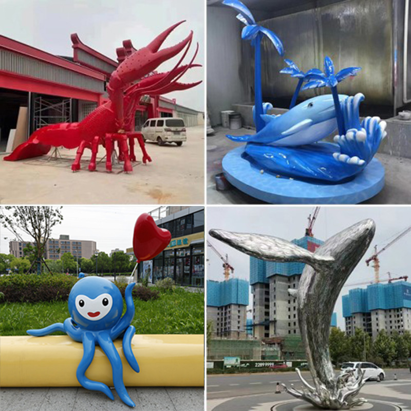 海洋系列玻璃鋼雕塑鯨魚章魚大龍蝦海豚動物雕塑擺件