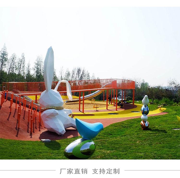 玻璃鋼切面兔子雕塑云朵景觀擺件 玻璃鋼切面兔子雕塑云朵景觀擺件