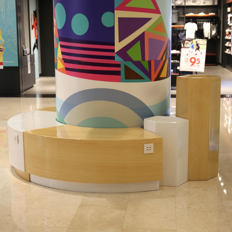 創(chuàng)意木紋環(huán)形坐凳，玻璃鋼藝術(shù)木紋坐凳!