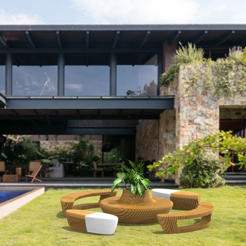 創(chuàng)意木紋環(huán)形坐凳，玻璃鋼藝術(shù)木紋坐凳!