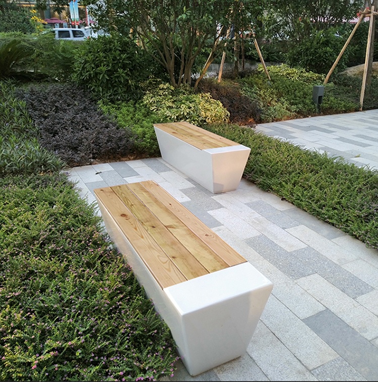 玻璃鋼戶外實木面長條景觀坐凳