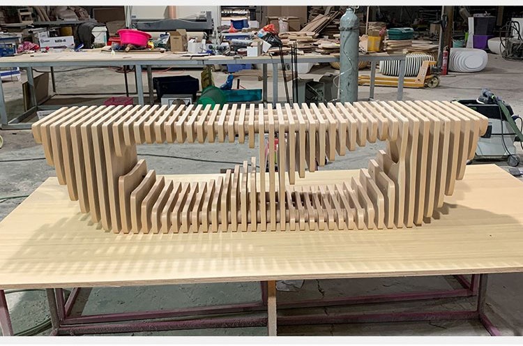防腐木切面座椅日字造型異形藝術(shù)坐凳