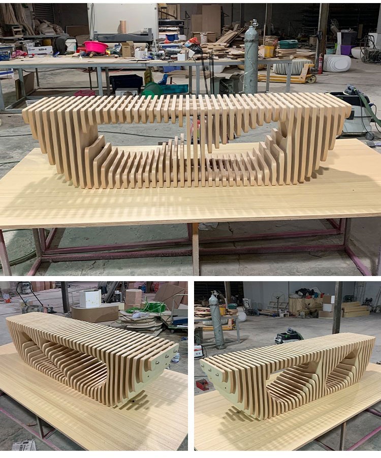 防腐木切面座椅日字造型異形藝術(shù)坐凳