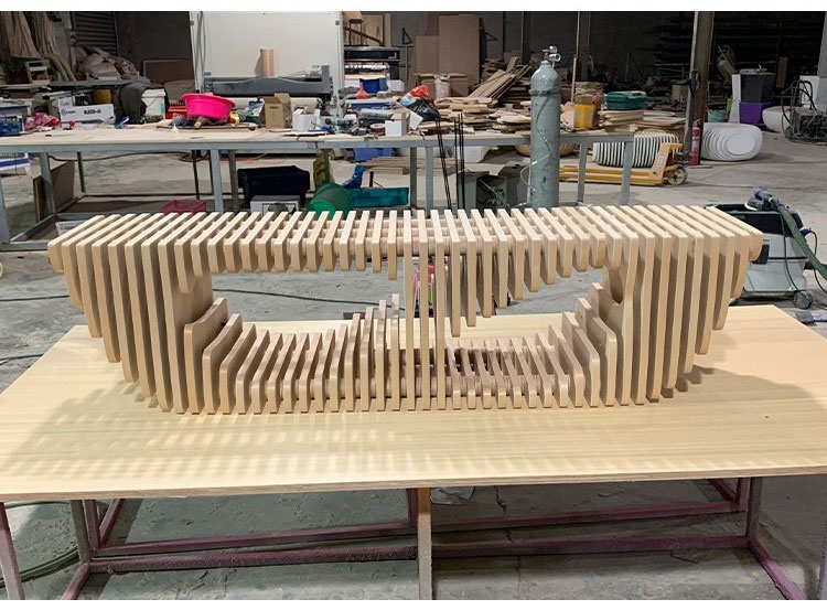 防腐木切面座椅日字造型異形藝術(shù)坐凳