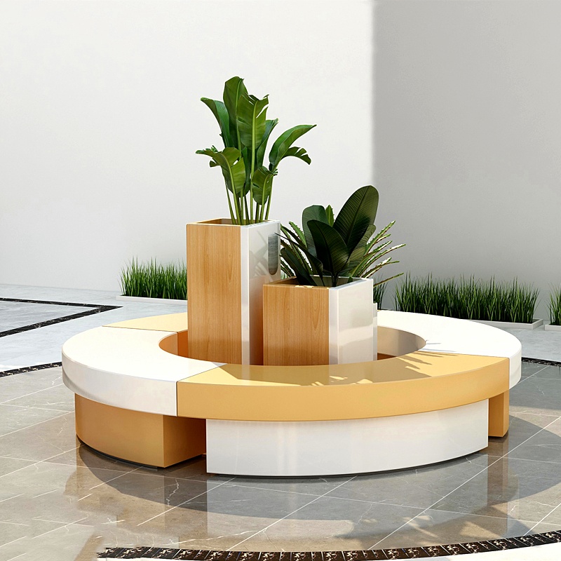 玻璃鋼包柱座椅環(huán)形花盆組合圓形坐凳