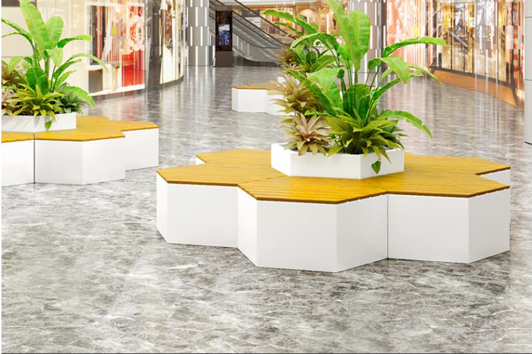 不銹鋼異形坐凳六邊形景觀商場花箱座椅