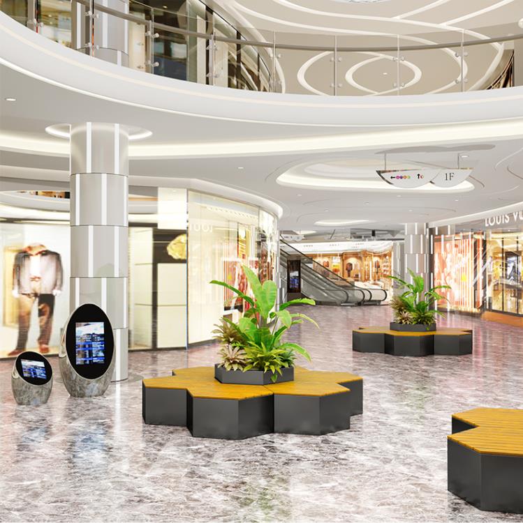 不銹鋼異形坐凳六邊形景觀商場花箱座椅