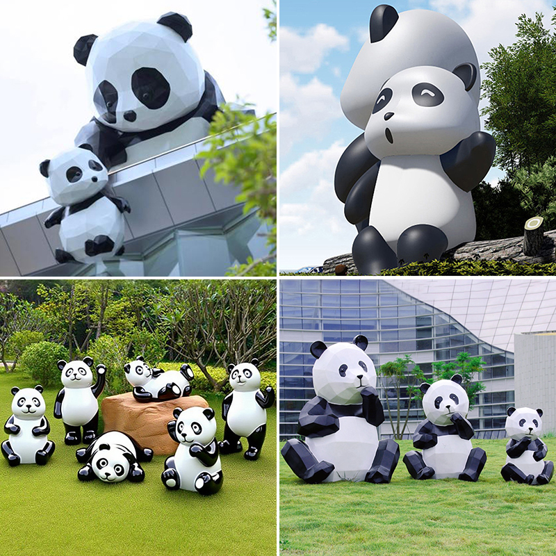 玻璃鋼大型熊貓爬墻雕塑切面景觀動(dòng)物擺件