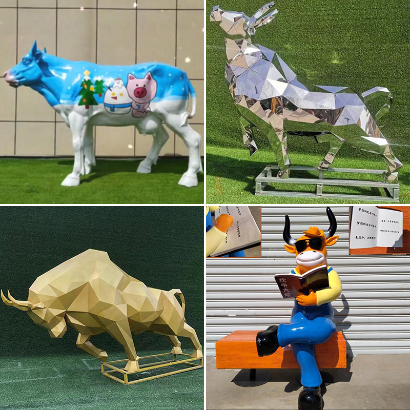 玻璃鋼仿真牛雕塑戶外不銹鋼卡通動物擺件