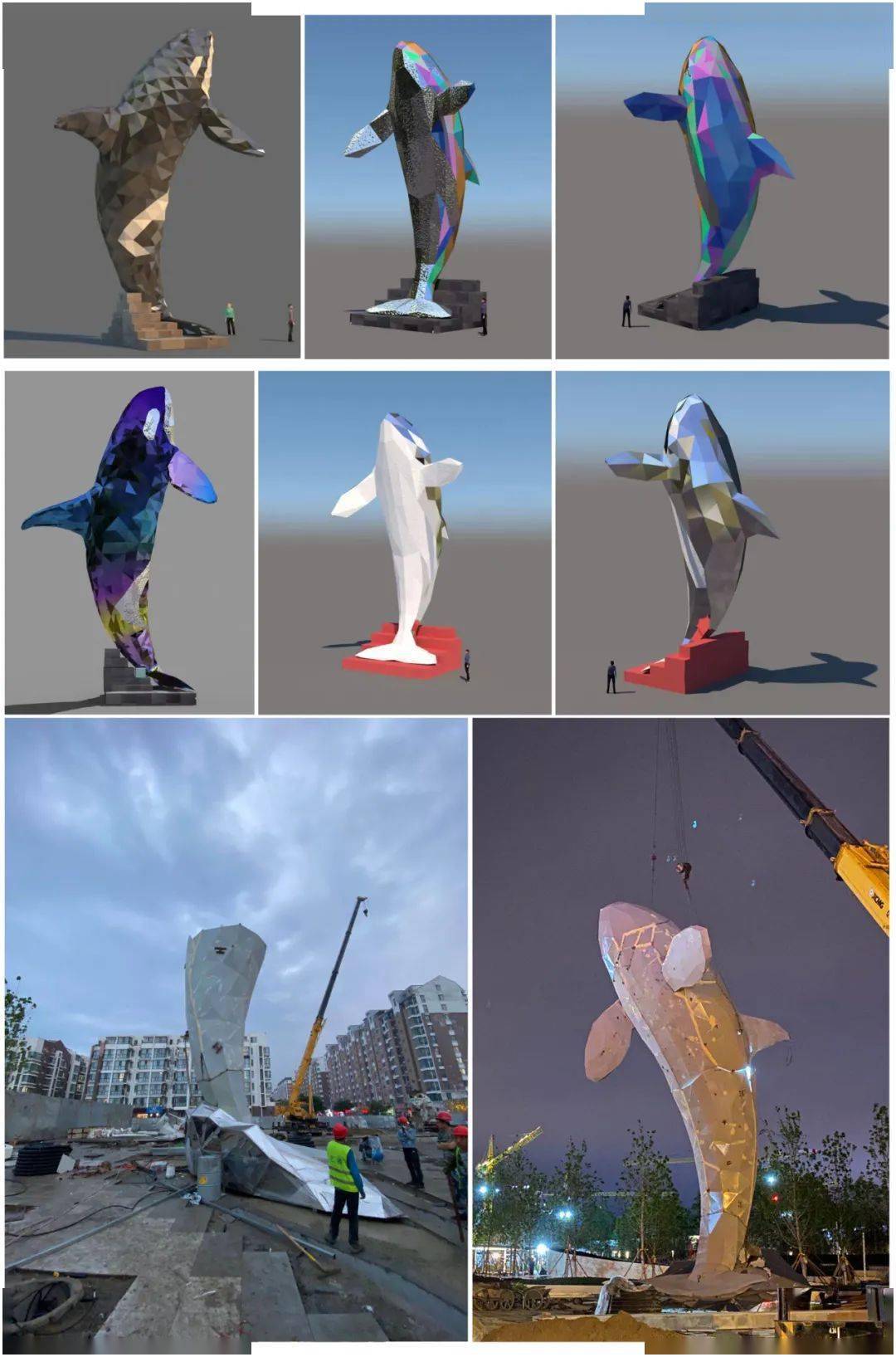 玻璃鋼鯨魚雕塑大型不銹鋼海豚動物景觀擺件