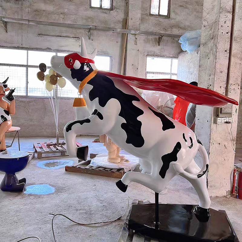 玻璃鋼仿真牛雕塑戶外不銹鋼卡通動物擺件