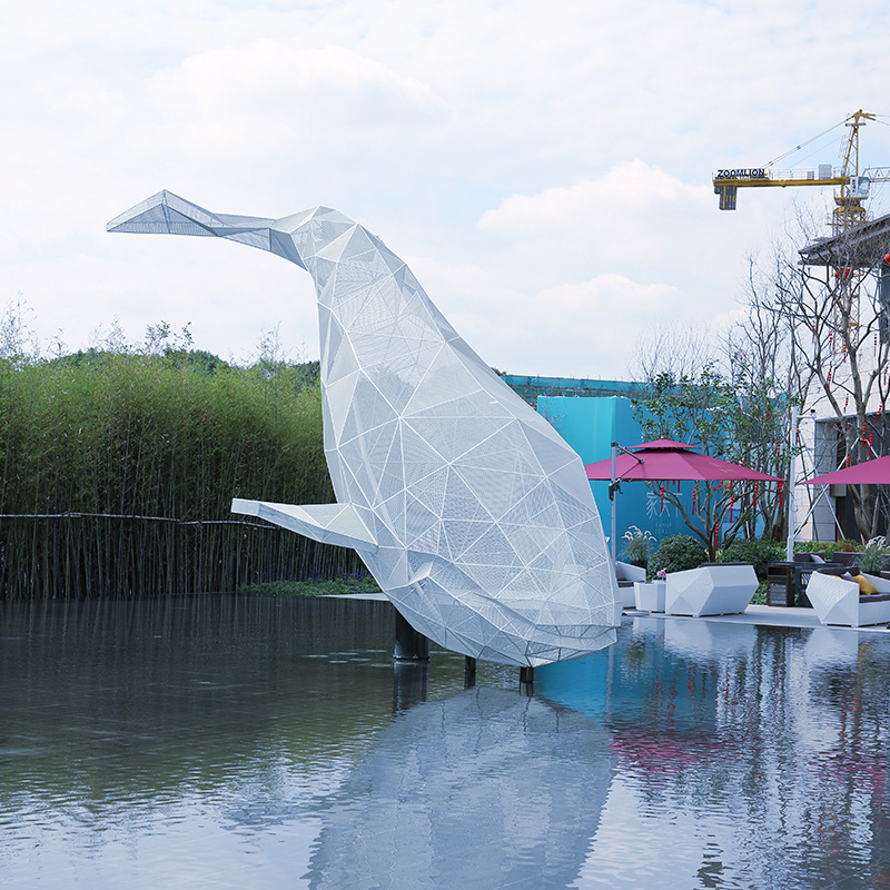 玻璃鋼鯨魚雕塑大型不銹鋼海豚動物景觀擺件