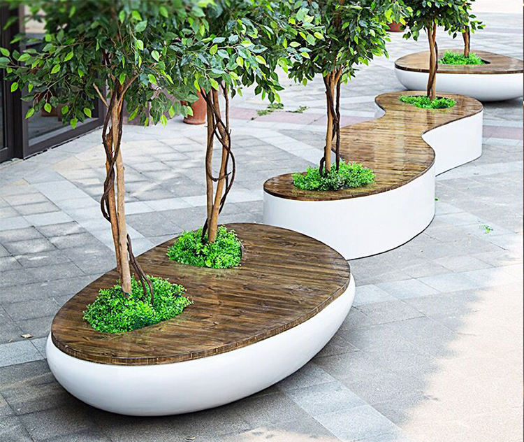 戶外玻璃鋼花壇座椅防腐木異形景觀廣場坐凳 戶外玻璃鋼花壇座椅防腐木異形景觀廣場坐凳