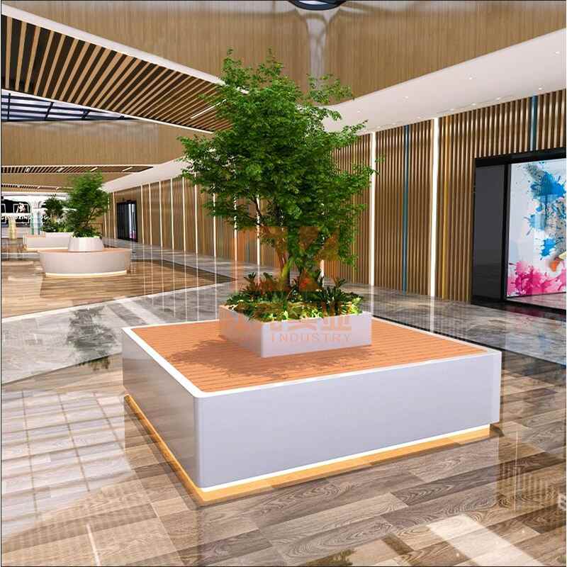 不銹鋼木藝面樹池坐凳玻璃鋼景觀園林座椅