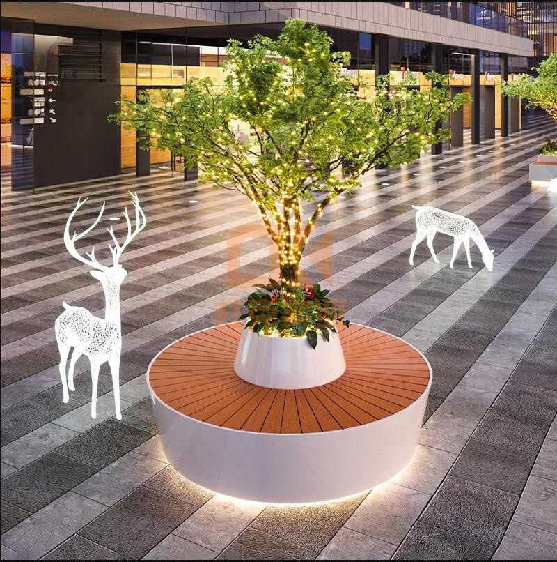 不銹鋼木藝面樹池坐凳玻璃鋼景觀園林座椅