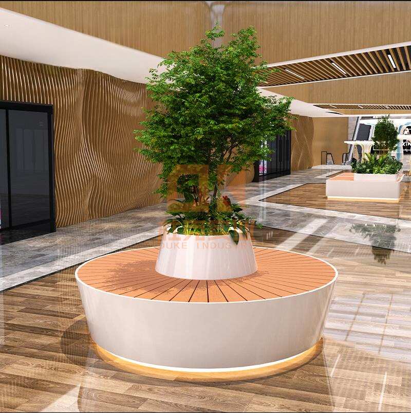 不銹鋼木藝面樹池坐凳玻璃鋼景觀園林座椅