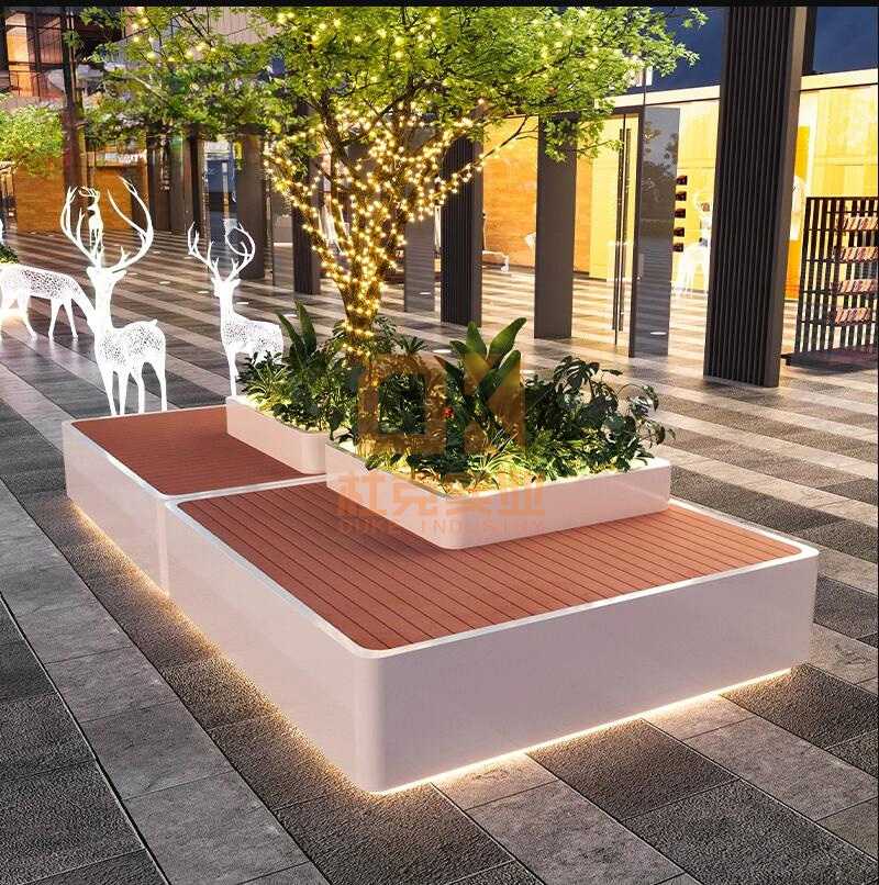 不銹鋼木藝面樹池坐凳玻璃鋼景觀園林座椅