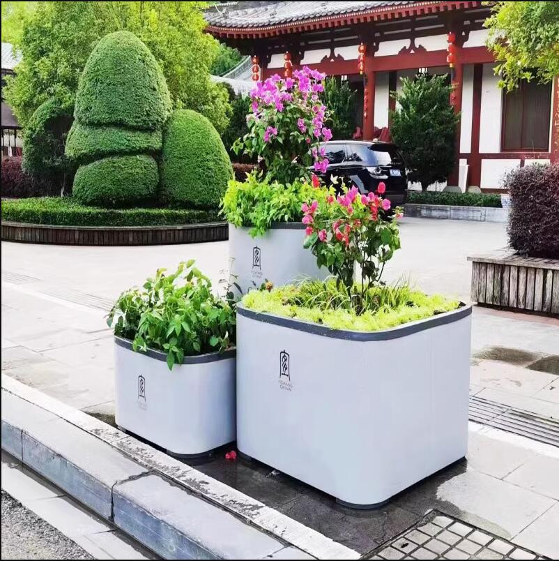 不銹鋼正方形花箱景觀街區(qū)種植花盆