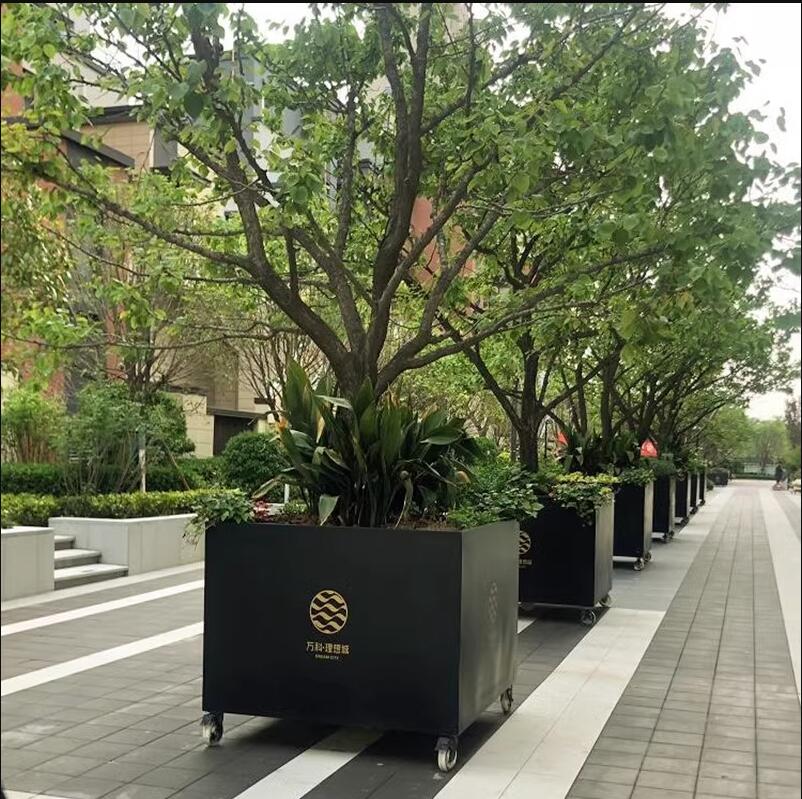 不銹鋼正方形花箱景觀街區(qū)種植花盆