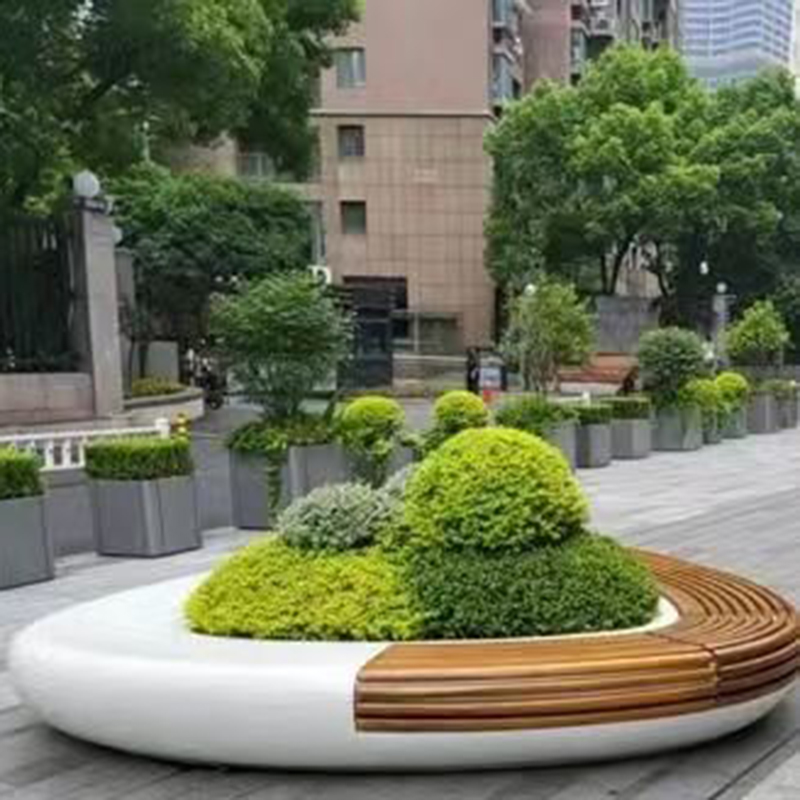 玻璃鋼木面樹(shù)池坐凳異形景觀花壇座椅