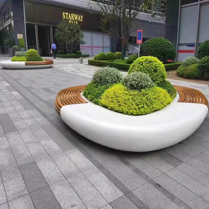 玻璃鋼木面樹(shù)池坐凳異形景觀花壇座椅