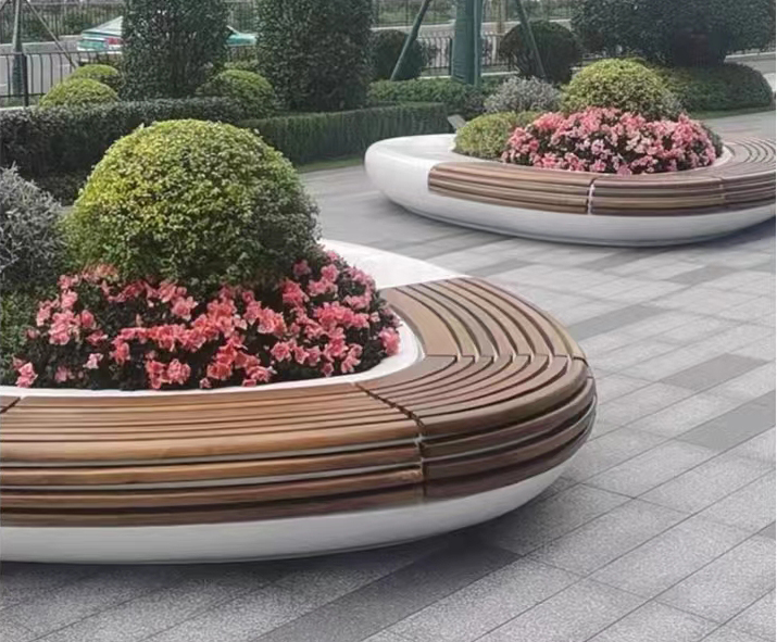 玻璃鋼木面樹(shù)池坐凳異形景觀花壇座椅