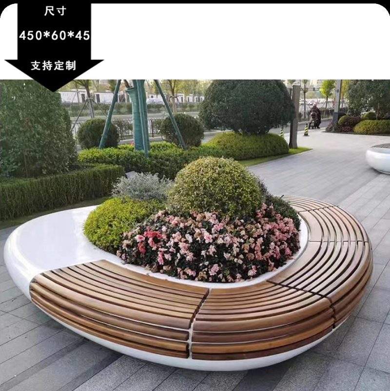 玻璃鋼木面樹(shù)池坐凳異形景觀花壇座椅