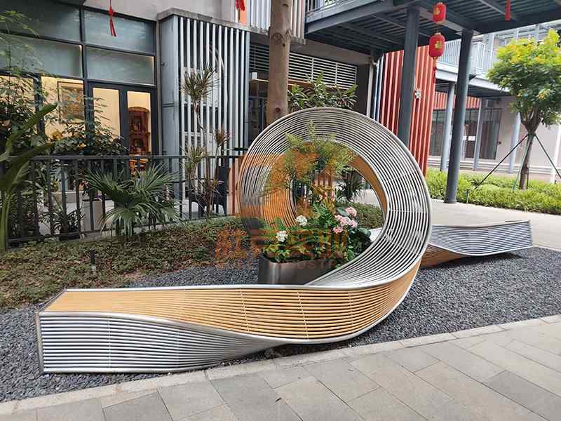 不銹鋼鏤空異形坐凳金屬花壇座椅