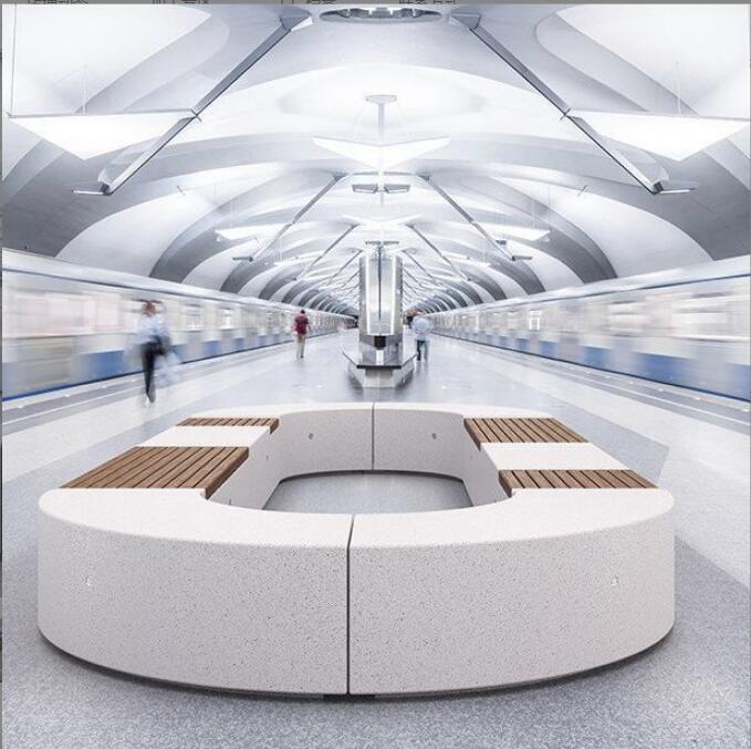 水磨石異形景觀坐凳木面藝術(shù)座椅 水磨石異形景觀坐凳木面藝術(shù)座椅