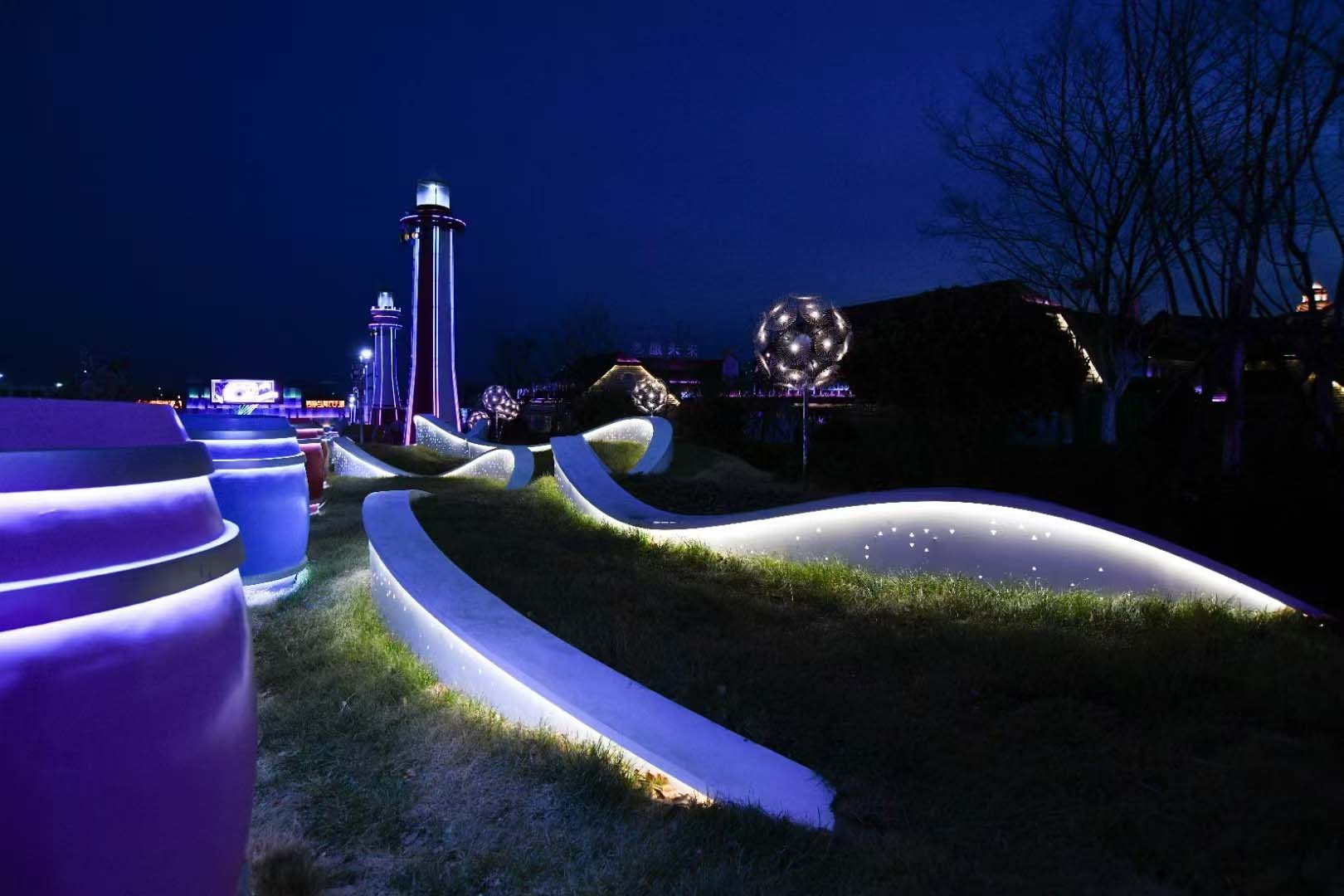 青島鋁板發(fā)光圍擋樹池定制案例