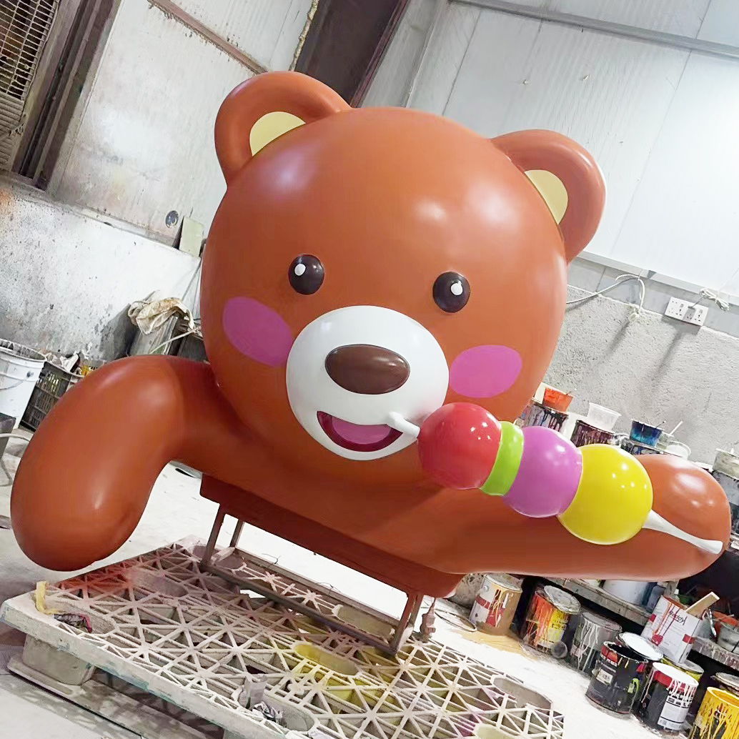 玻璃鋼卡通熊雕塑餐飲美食店門頭雕塑